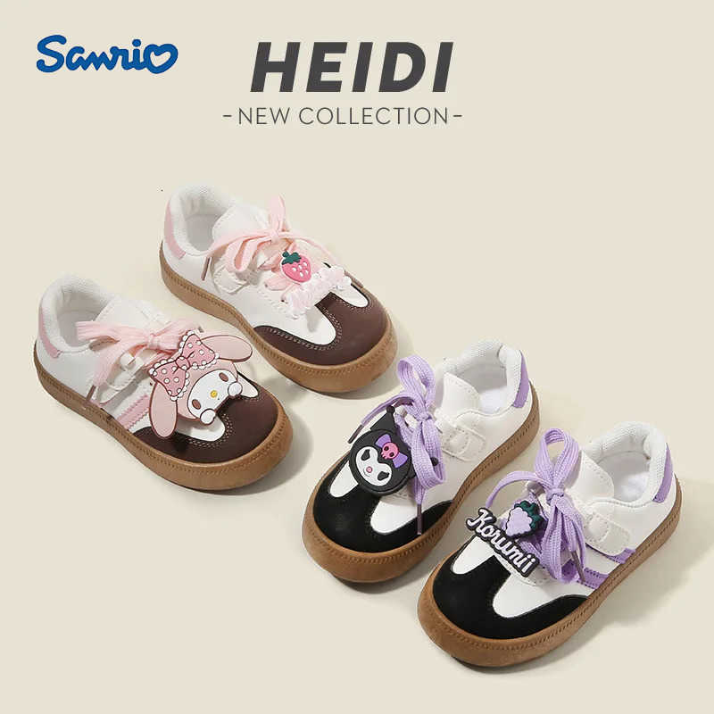 Sanrio Kuromi My Melody Girls Leather Shoes Bow Tie Kawaii Kids Cartoon Soft Bottom Sweet Board Shoes Fashion New Children Shoes H251129