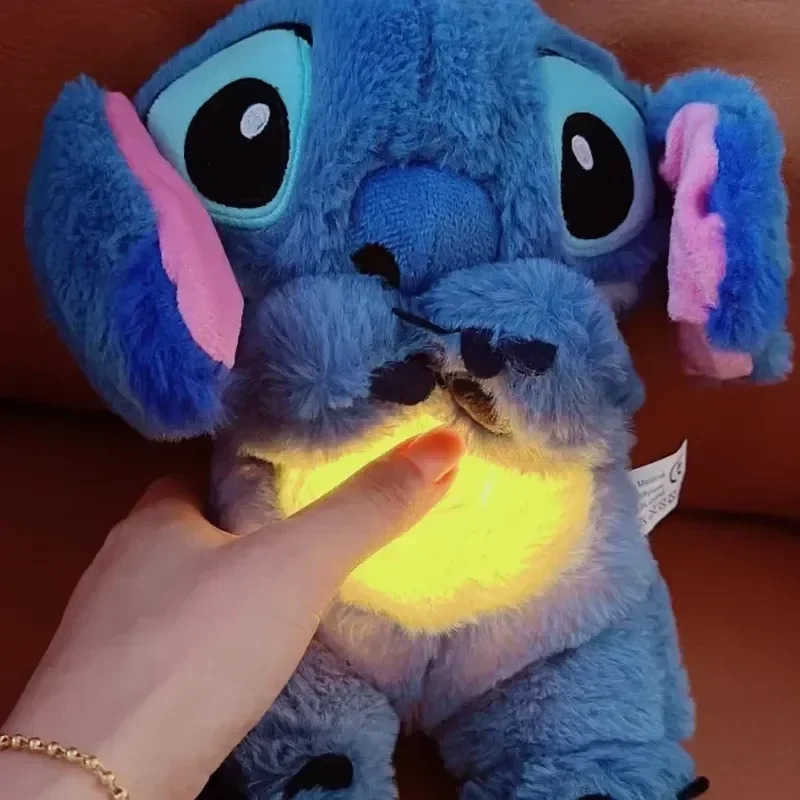 Disney New Lilo Stitch Plush Doll Breathing Children Peluche Kawaii Soothes Toy Animation Baby Music Light Sleep Toy Pink Stitching Childrens Gift W25