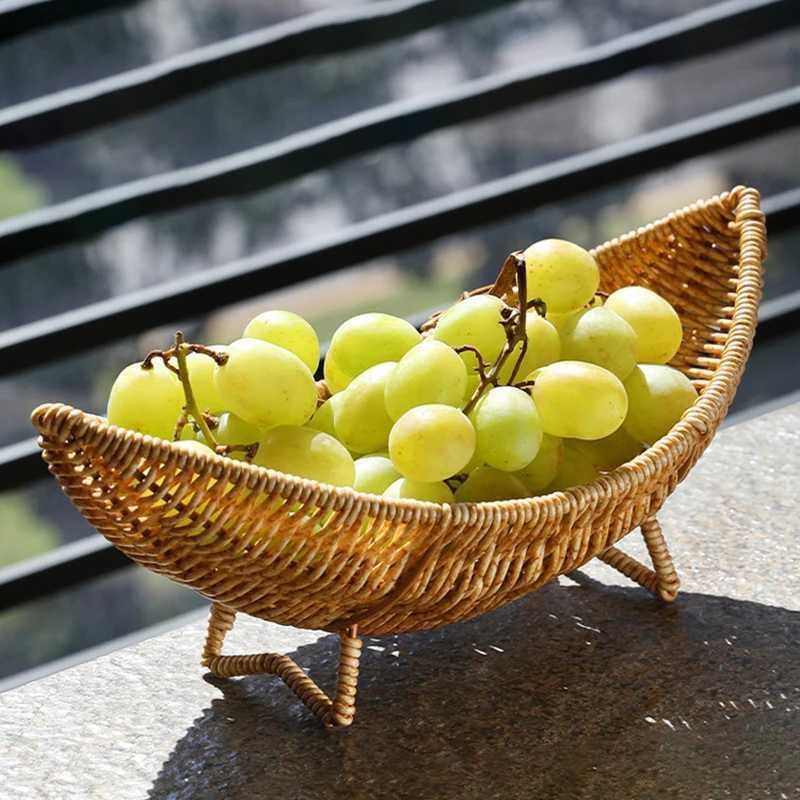 Decorative Imitation Rattan Baskets Bread Fruit er Serving Tray Handwoven Plate Tray French Fries Boats Storage Bowls Platte Y251129