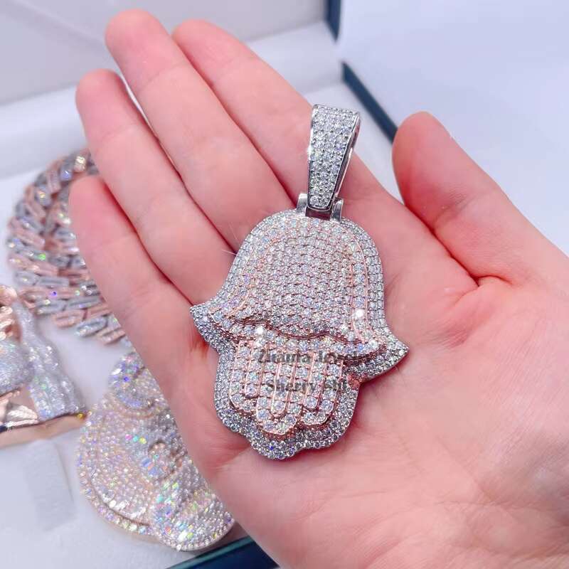 Zuanfa Jewelry 3.0 Rose Gold Two Tone Sterling Silver Hip Hop Iced Out Moissanite Hamsa Pendant