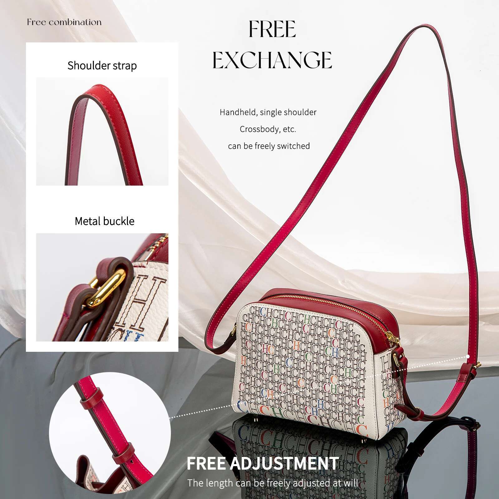 CHCH Shoulder New Small Square Classic Coffee Color Letter Printed Business Women's Bag