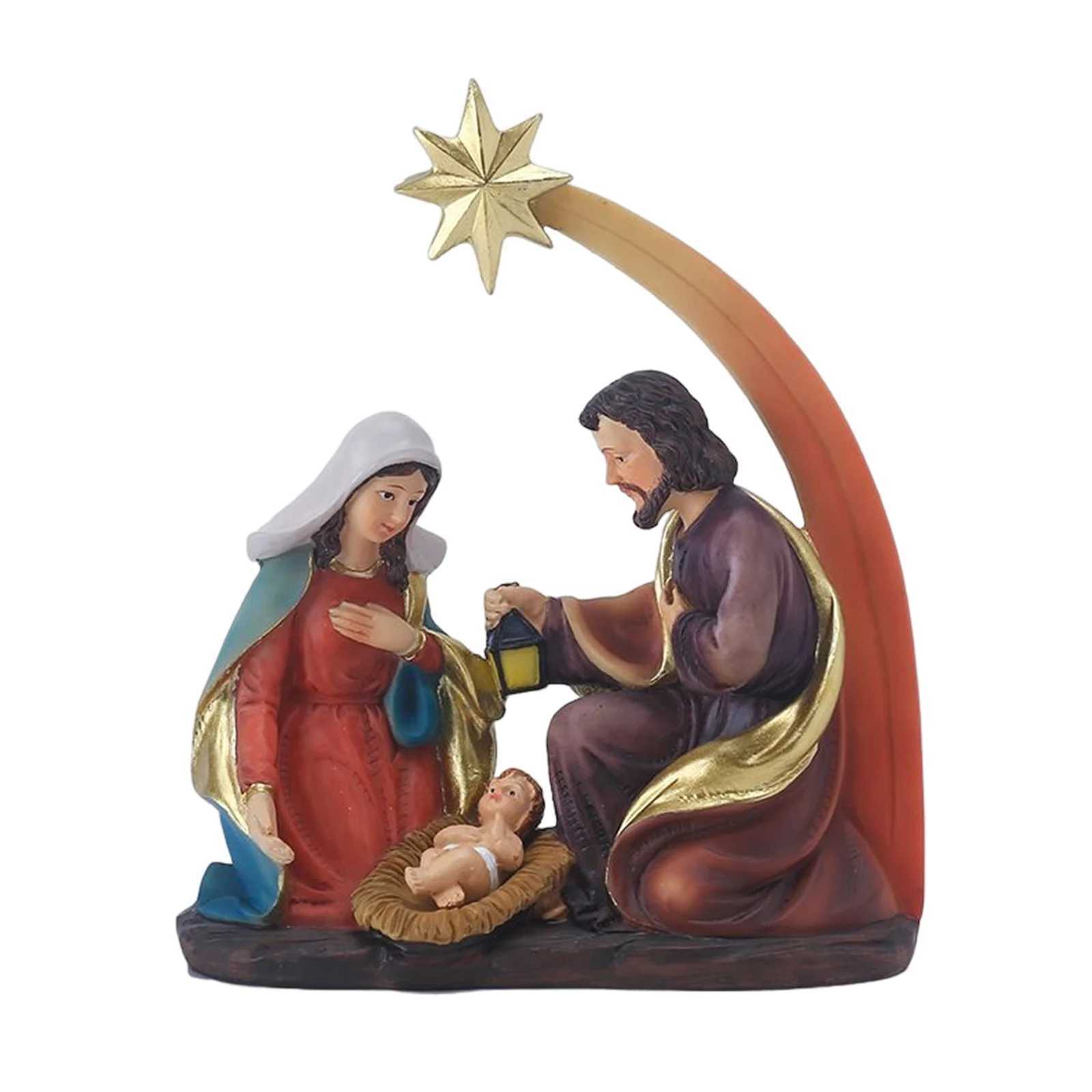 Resin Jesus Nativity Figurine Desktop Ornament Family Nativity Scptures Handicrafts Christmas Gift He Decor for Living Ro H251129