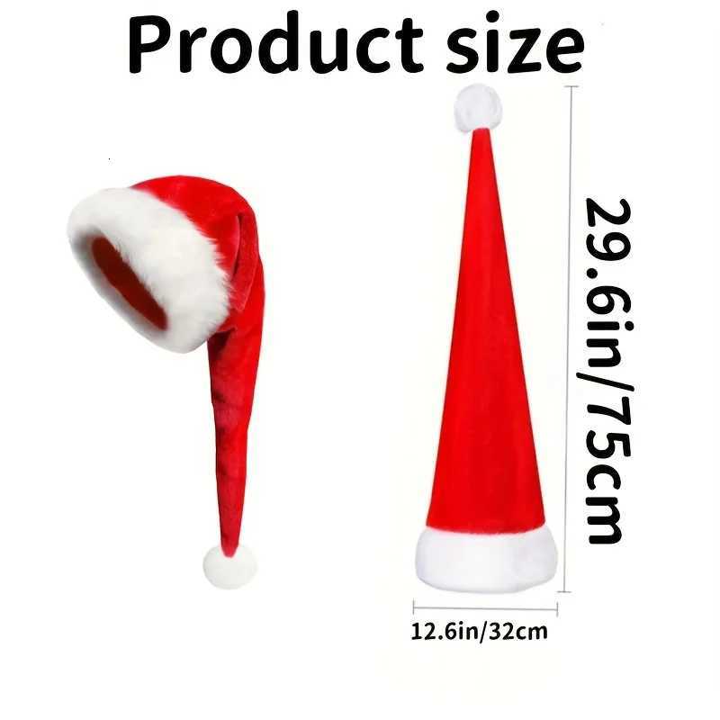 Long Plush Red Santa Hat with White Furry Trim Novelty Christmas Costume Accessory Festive Xmas Party Home Decor HatXJ251129