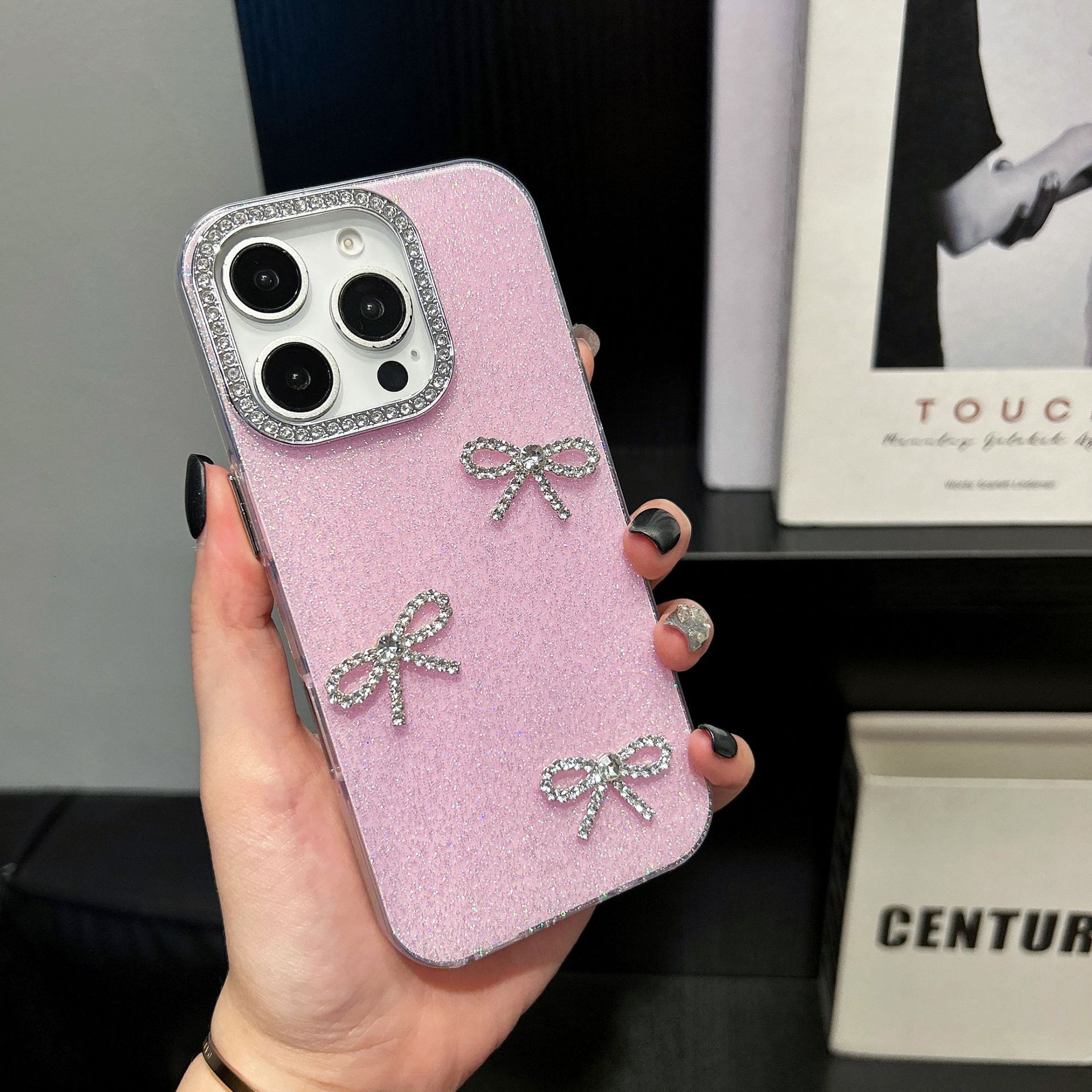 Bowknot Phone Case iPhone 16 Pro Max Compatible with Apple 15/14/13 Pro 3D Glitter Rhinestone Protective Case