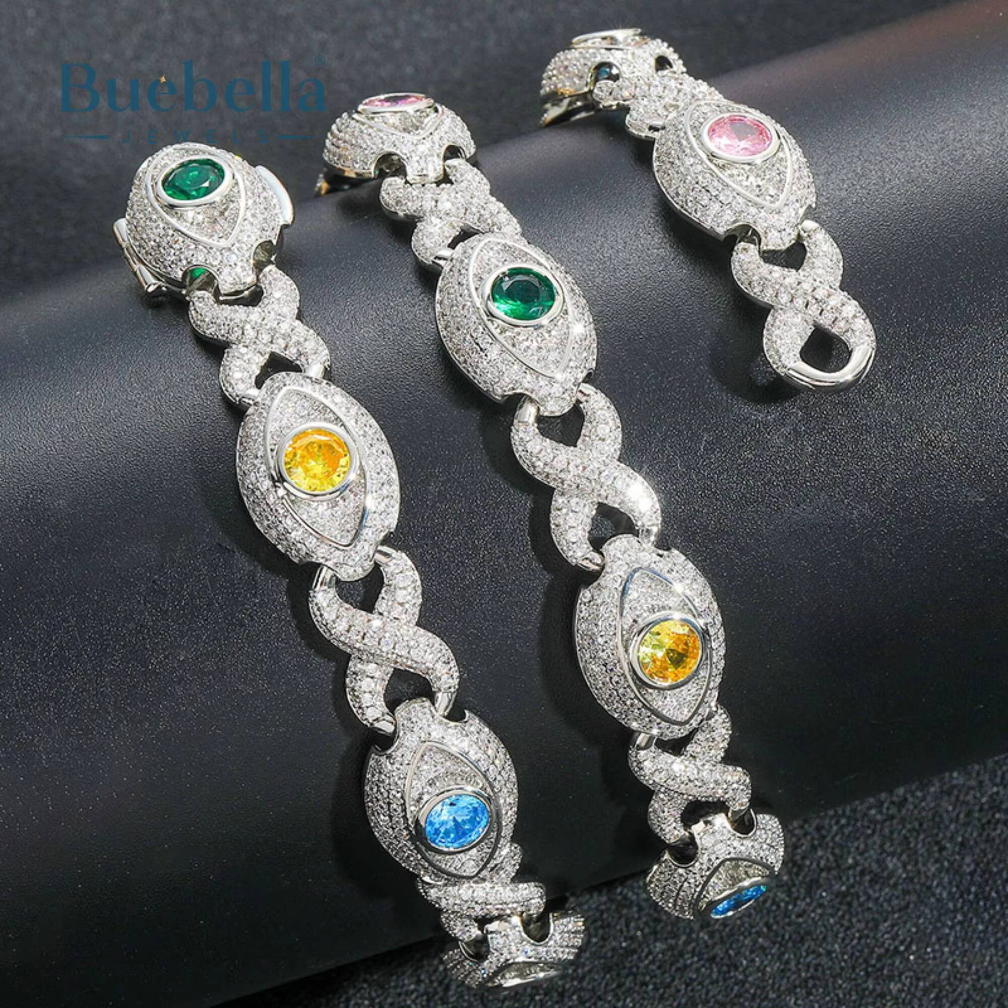 Mens 925 Silver 14K Gold Plated 14mm Moissanite Diamond Eyes Infinity Sign Fancy Color Diamond Necklace Foe Men Gift