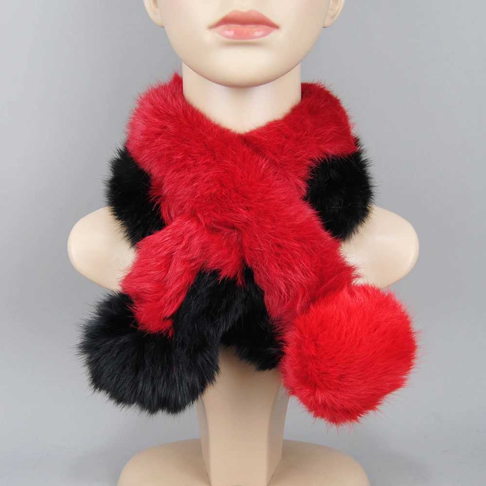 2025 New Russian Women Genuine Rabbit Fur Scarf Winter Ladies Warm Real Rabbit Fur Muffler Fluffy Pompoms Natural Fur ScarvesJ251129