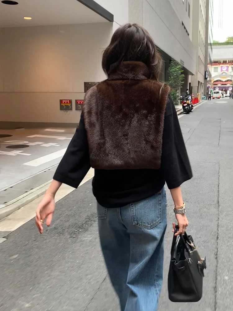 Autumn Winter Irregular Stand Collar Fur Shawl Vest Female Warm Casual Waistcoats Women White Duck Down Sleeveless Cardigan VestT251129