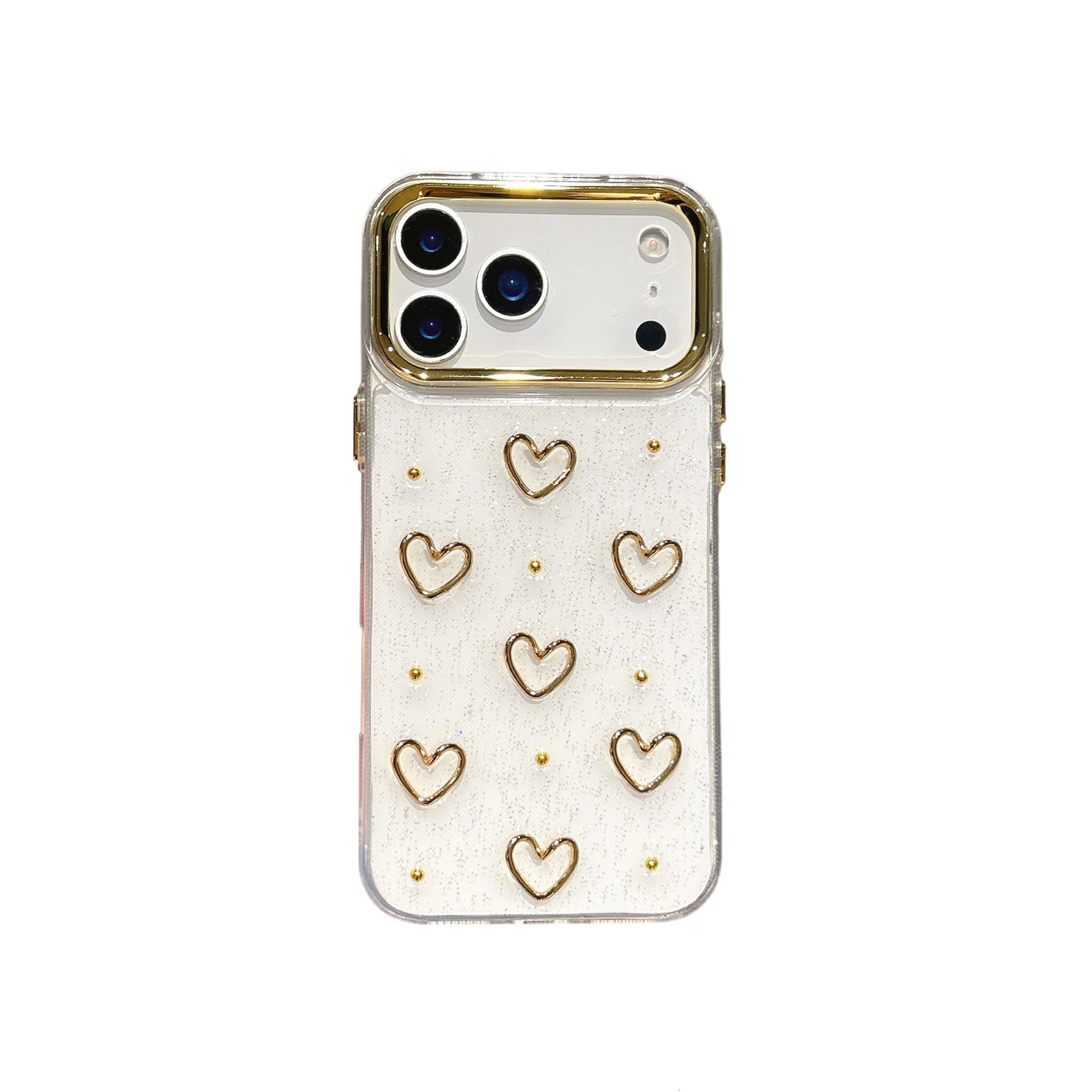 Flower Heart Bow Phone Case Compatible with iPhone 17 Pro Max Gold Bead Transparent Case Apple 16/15 Pro