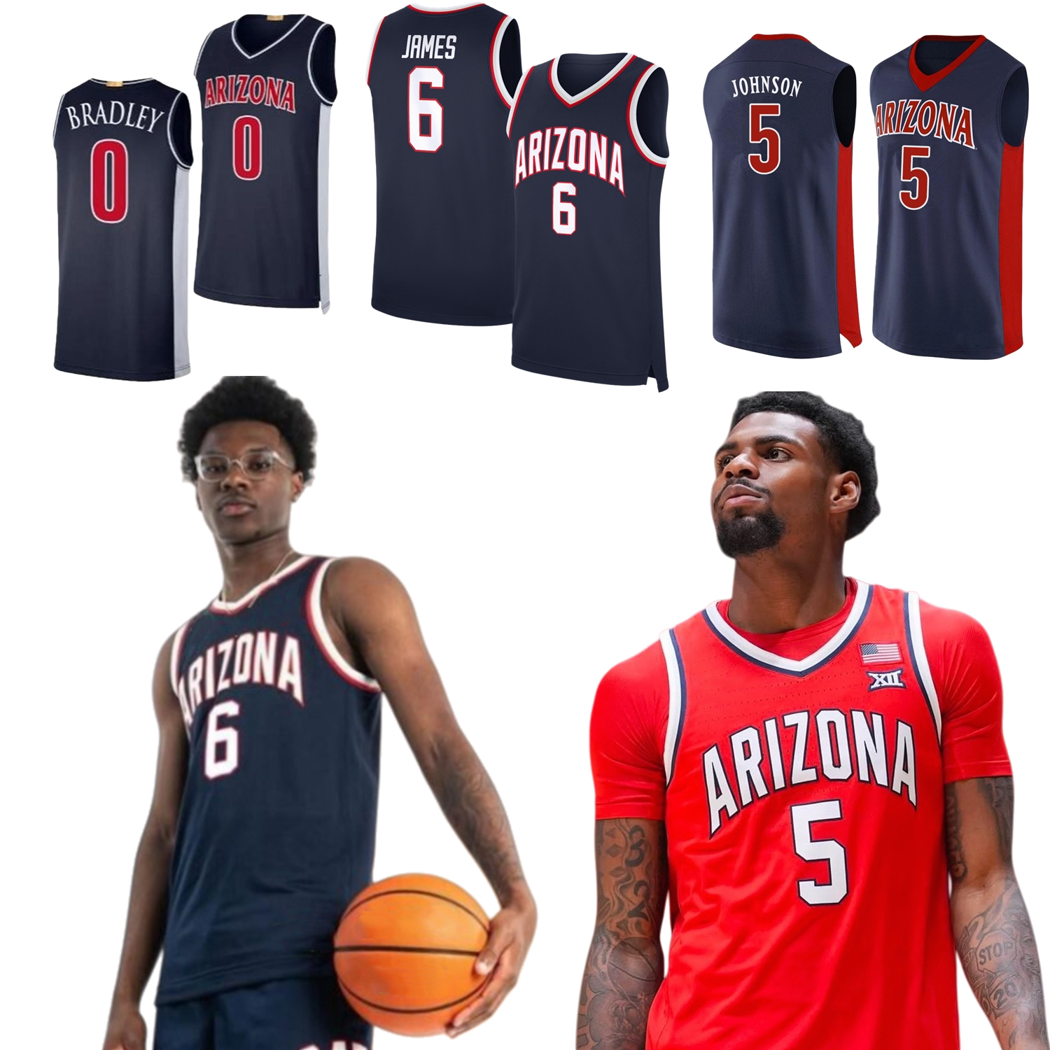 Arizona Wildcats Basketball Jersey College Bryce James Jaden Bradley Koa Peat Anthony Dell'Orso Brayden Burries Awaka Kharchenkov Aristode Markkanen Mathurin