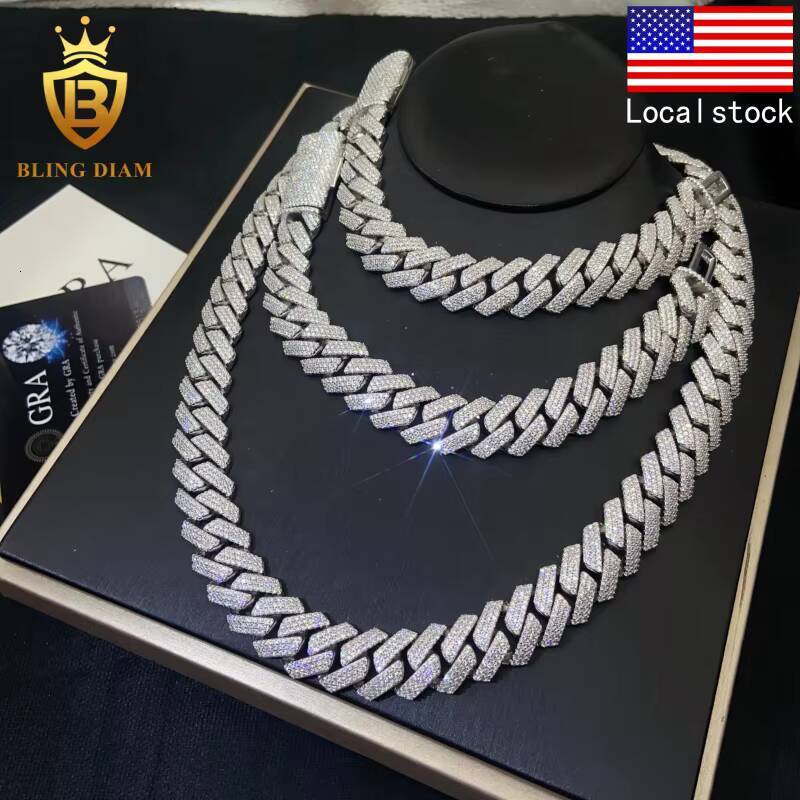 In Stock HipHop Style S925 Moissanite 15mm Cuban Chain Pass Diamond Tester Iced Out Moissanite Necklace Chain Silver with GRA