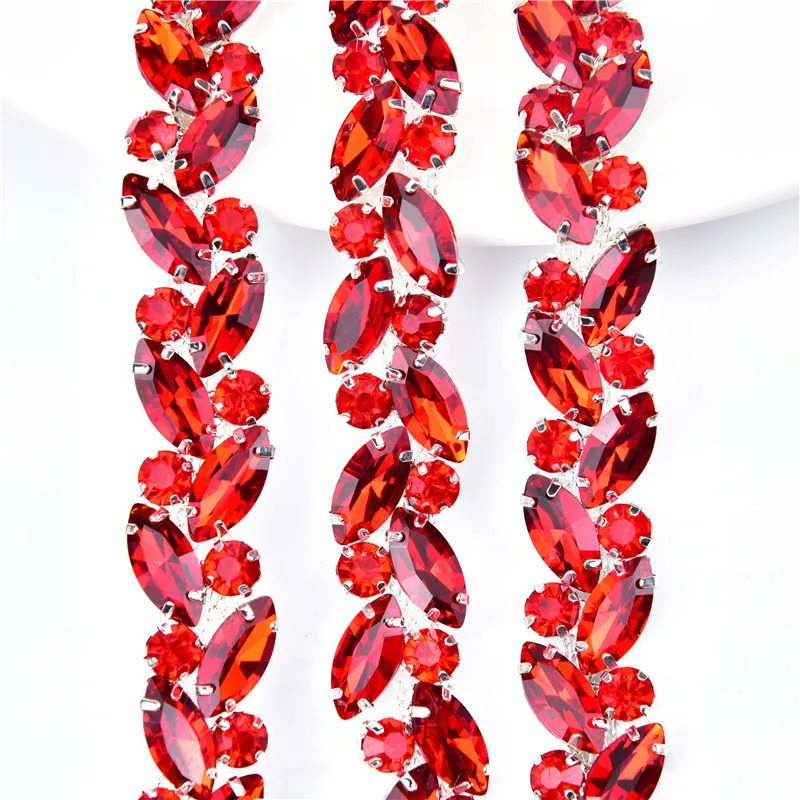 1 Yard Dense Horse Eye Crystal Diamond Applique Chain Glass Rhinestone Trim Sew On Clothing Diy Decorations Jewelry Accessories 250420