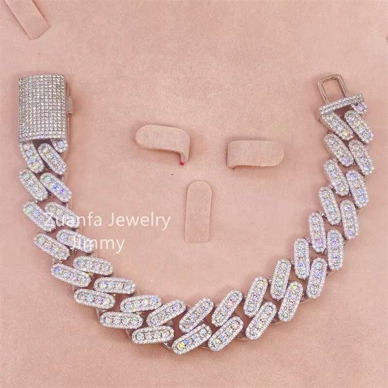 Iced Out New Design 15mm 3 Row HipHop Style Shining VVS Moissanite Diamond Cuban Link Bracelets Mens