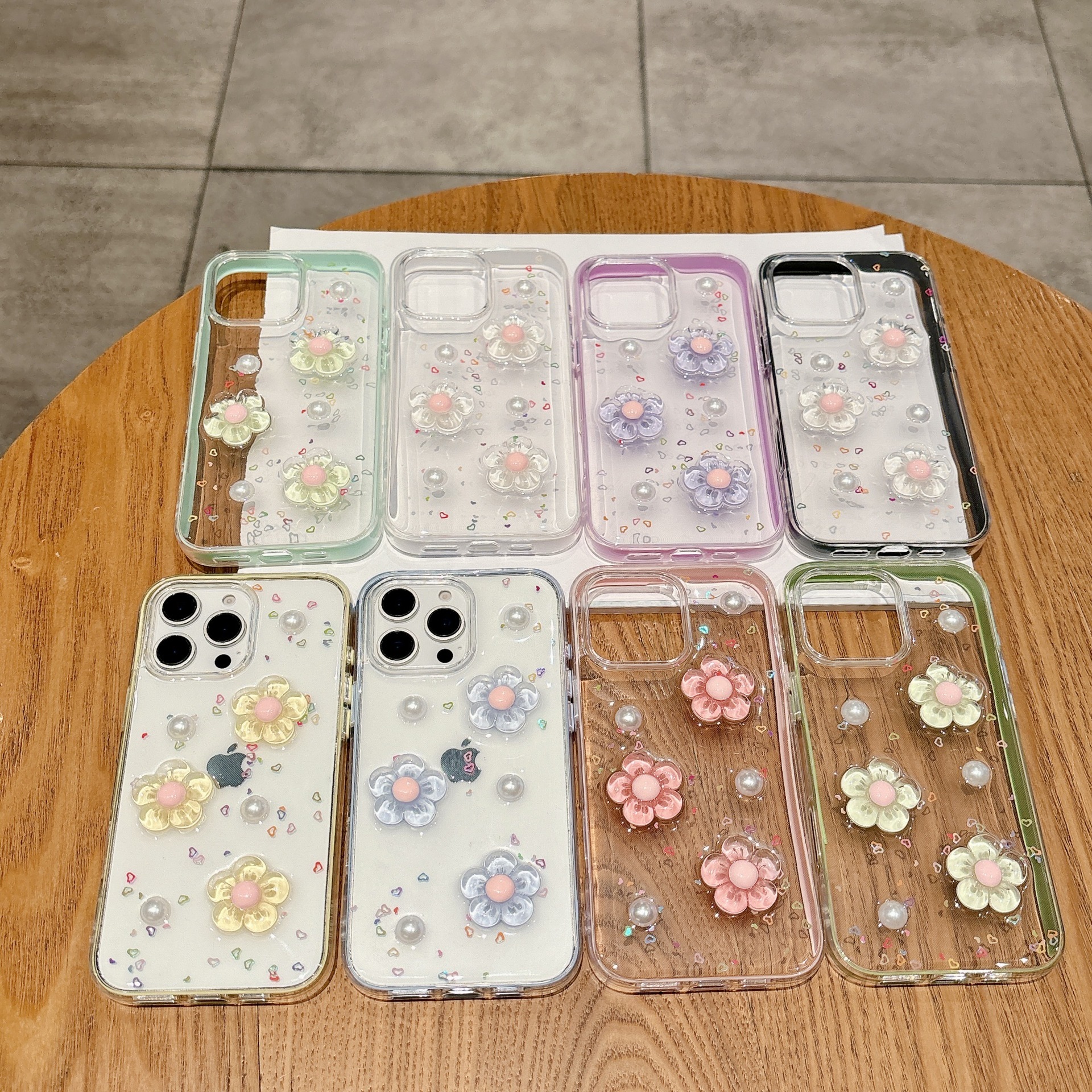 Pearl Candy Flower Phone Case Suitable for iPhone 16/15 Pro Max Transparent Resin Protective Case iPhone 14/13