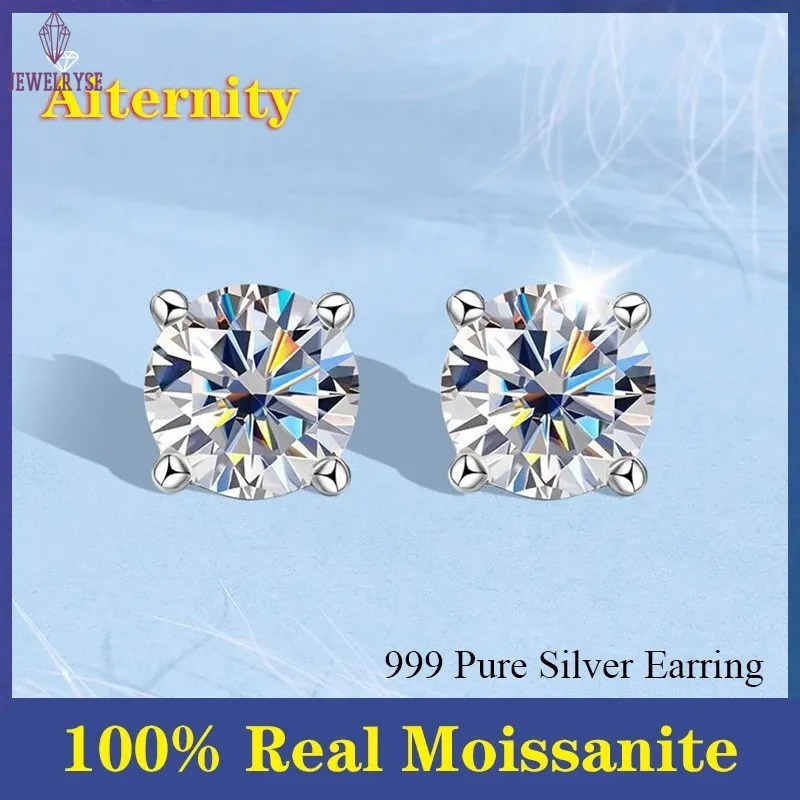 100% Real Moissanite Studs Earrings Pass Diamond tester For Men Women 925 Silver Platinum Plated Bride Wedding Gemstone Earrings