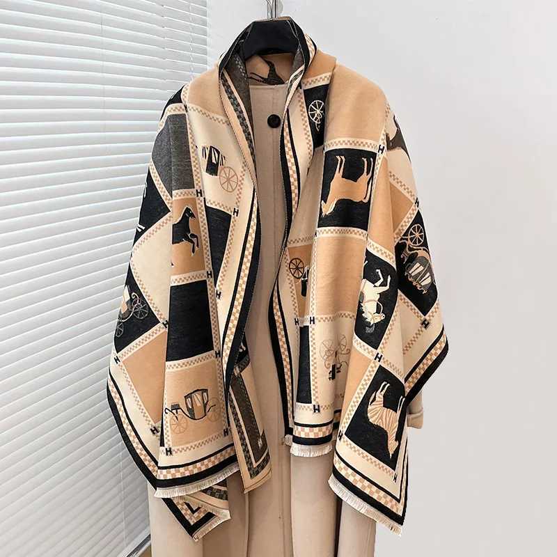 Luxury Warm Poncho Cashmere Winter Women Scarf Horse Print Shawl Wraps Female Thick Blanket Bufanda Travel Echarpe 2024J251129