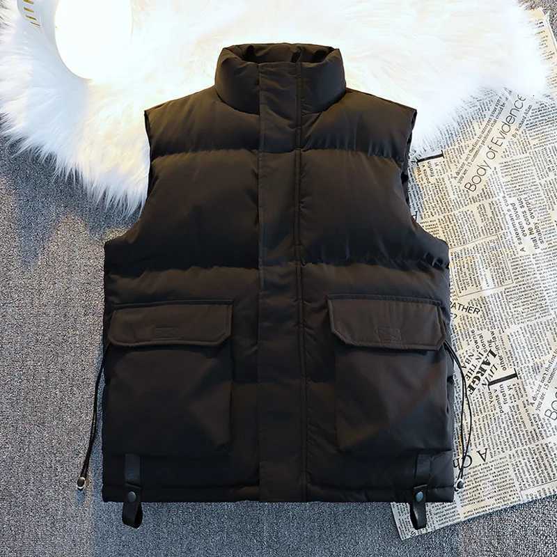 2025 Winter Men Down Waistcoat Fashion Simple Solid Color Pocket Zipper Male Vest Cold-proof Stand Collar Sleeveless Man CoatT251129