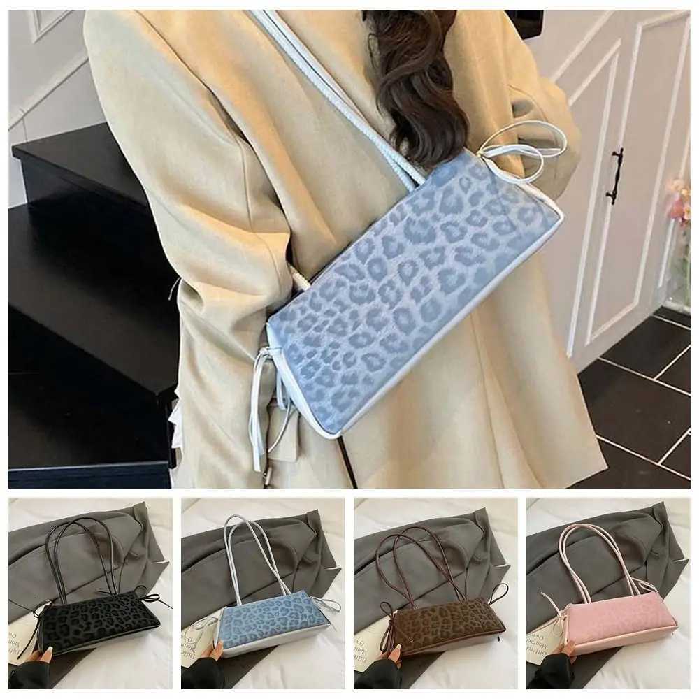 Sweet French Stick Handbag Bow Ribbon Korean Style Leopard Print Underarm Bags Large Capacity Texture PU Shoulder Bag Women K251128