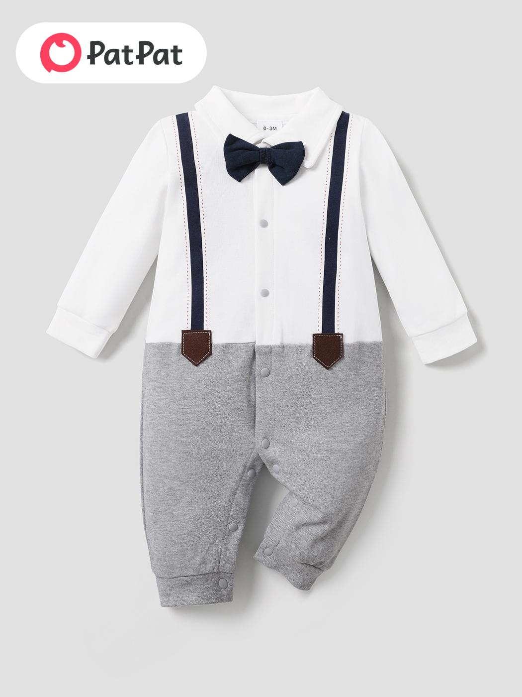 PatPat Baby Boy 95% Cotton Faux Layering Jumpsuit