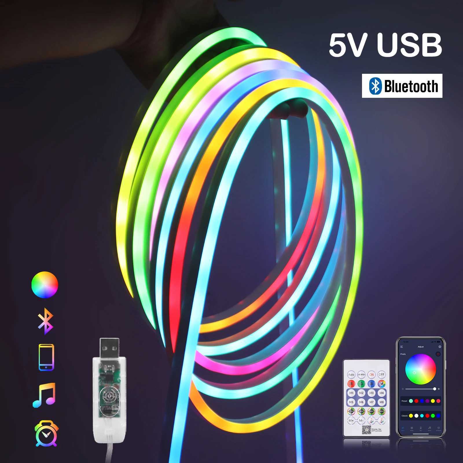 USB WS2812B Flexible LED Neon Light Strips 7X13MM RGB DIY Pixel Addressable Diode Tape Lamp Works with Bluetooth Music Sync IP67 M251129