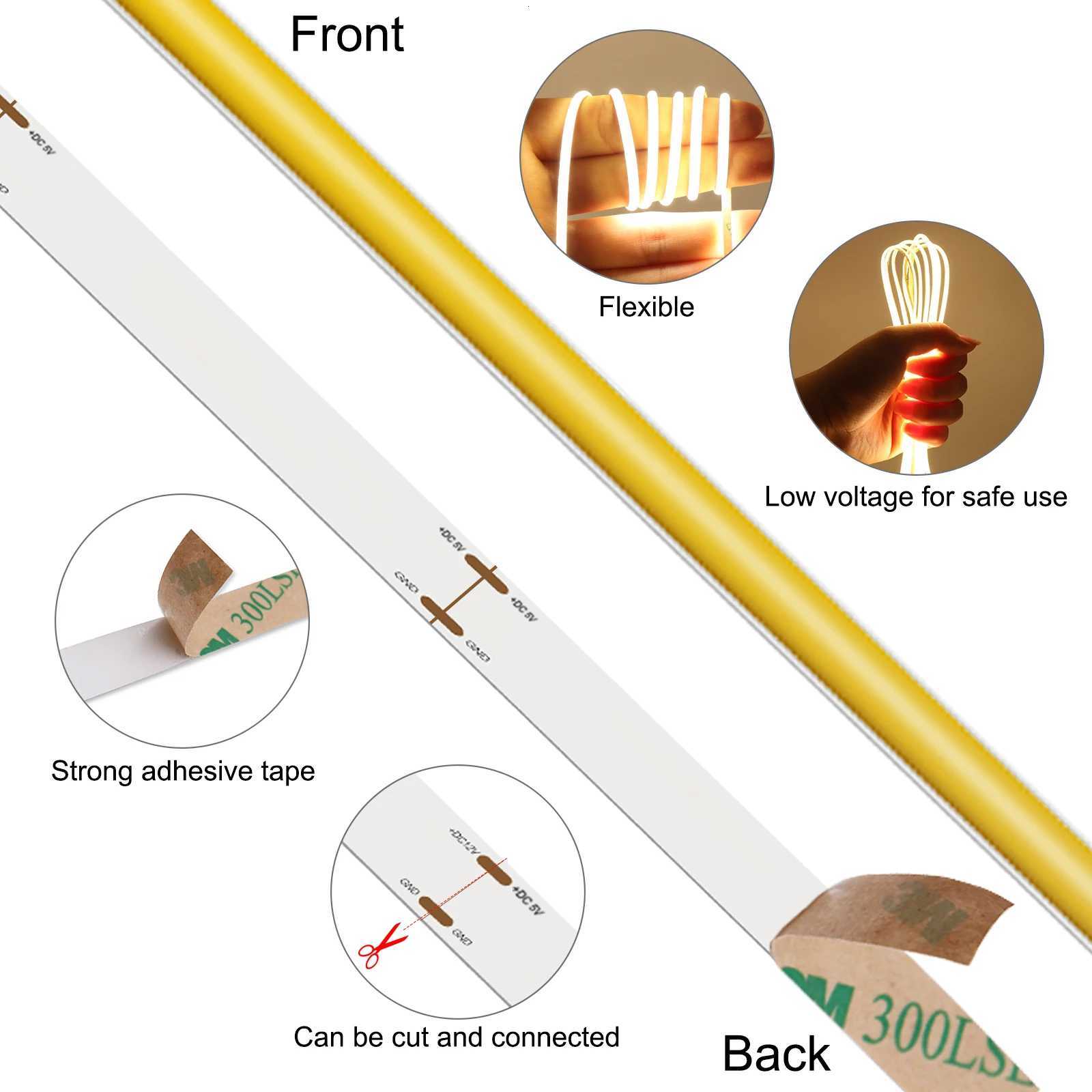 DC5V USB LED Strip 3mm 5mm COB LED Strip Light Flexible Ribbon LED Tape TV Backlight 3000K 4000K 6000K LED Strip Home Decoration M251129