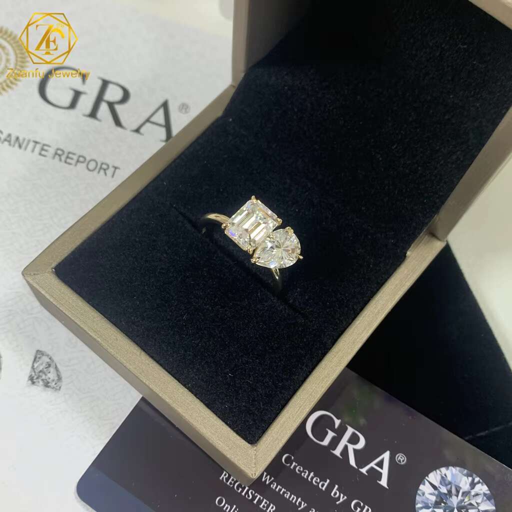 14k Gold Jewelry Eternity Promise Two Stones Rings 2ct 3ct Pear and Emerald Cut Loose Diamond Ring Moissanite Engagement Ring