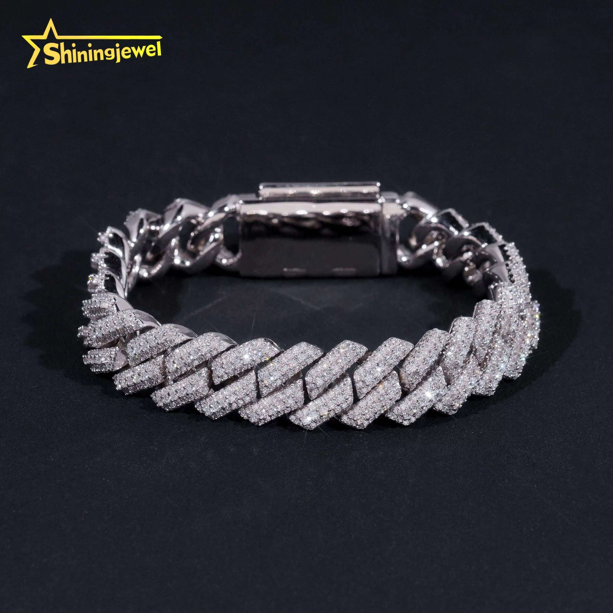 New Design 12.5MM Width Moissanite Cuban Bracelet Hip Hop Jewelry Custom Iced Out Moon Style Moissanite Bracelet for Men