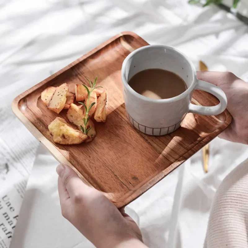 Natural Wooden Tray Coffee Tray Rectangular Plate Fruit Snacks Food Storage Trays Hotel Home Serving Tea Tray Decorate Supplies Y251129