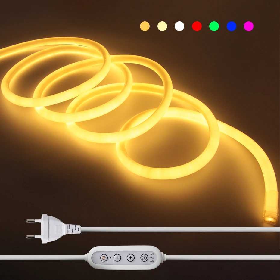 360 Degree Round LED Neon Strip AC220V 120leds/m Flexible Tape Light Waterproof with EU AU Timing Dimming Switch Plug 1m-25m M251129