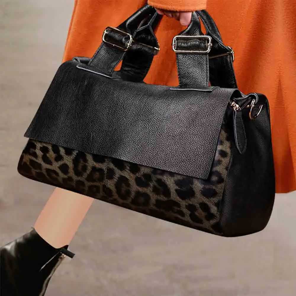MS Cow Leather Leopard Print Bags Women Handbag Pillow Bag Luxury Designer Natural Leather Tote Shoulder Lady Purses New In 2023 K251128