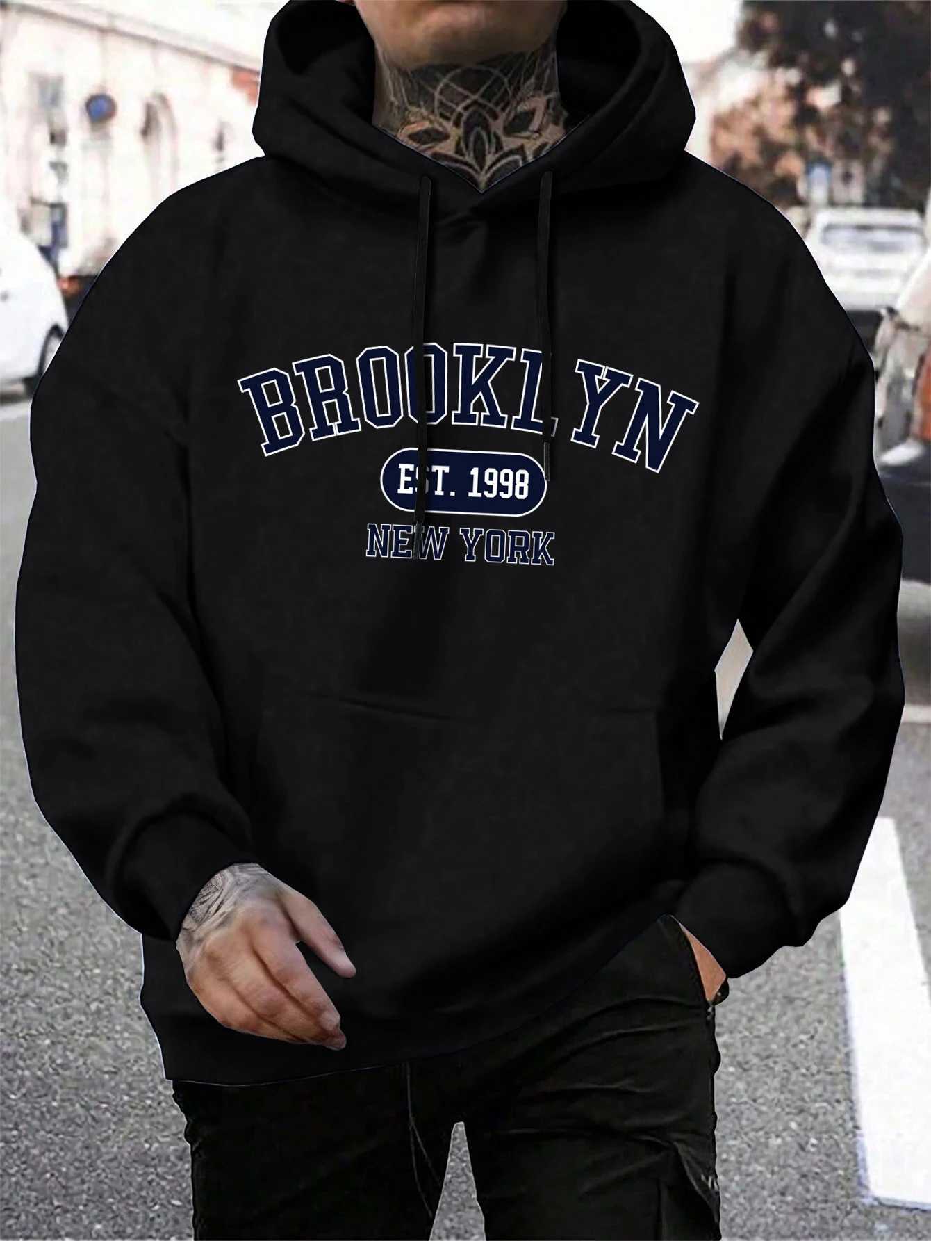 2025 Brooklyn Est Printing Mens Hoodie Harajuku Crewneck Hoodie Fashion Super Big Hoodie Autumn Comfortable Hoodie W250429