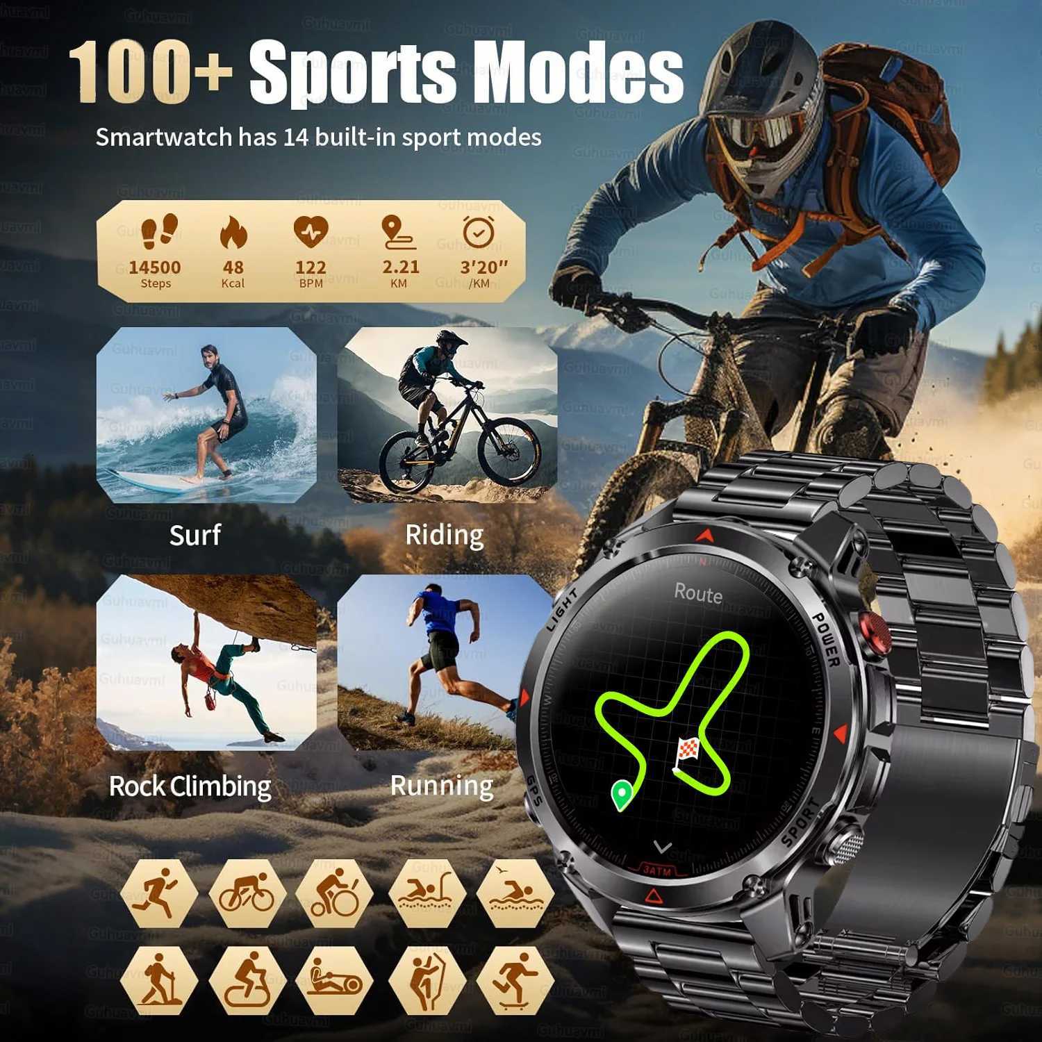2025 New T-Rex 3 Pro GPS Smart Watch 3ATM Waterproof Built-in Dual-band AGPS Compass Military Sport BTcall Smartwatch MenW251129