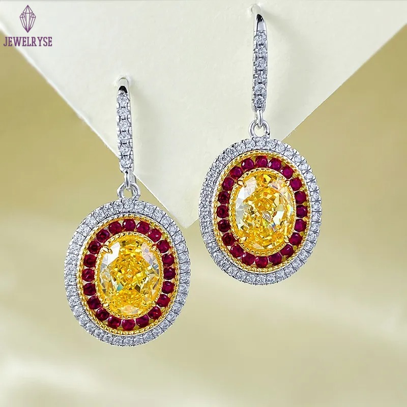 Gorgeous Sparkling Luxury Jewelry Dangle Earrings Real 100% 925 Sterling Silver Oval Cut Yellow Moissainte Diamond Party Eternity Women Wedding Drop E