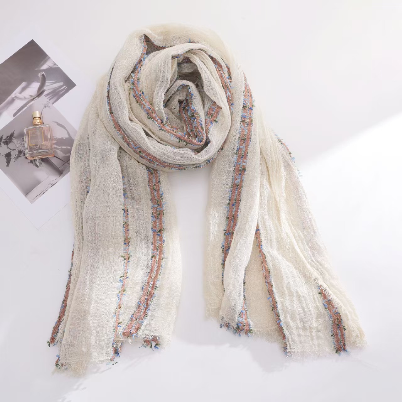 T583 literary retro style natural wrinkled scarf female high-grade special dragonfly yarn scarf female 100 cotton shawl