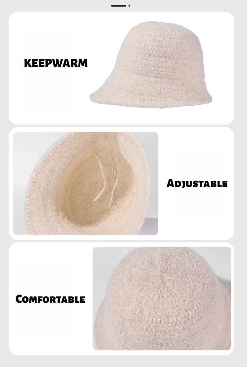 Fishermans Hat for Women Autumn/Winter Knit Bucket Hat Face-Slimming Textured Bucket Hat Warm and SoftXJ251129