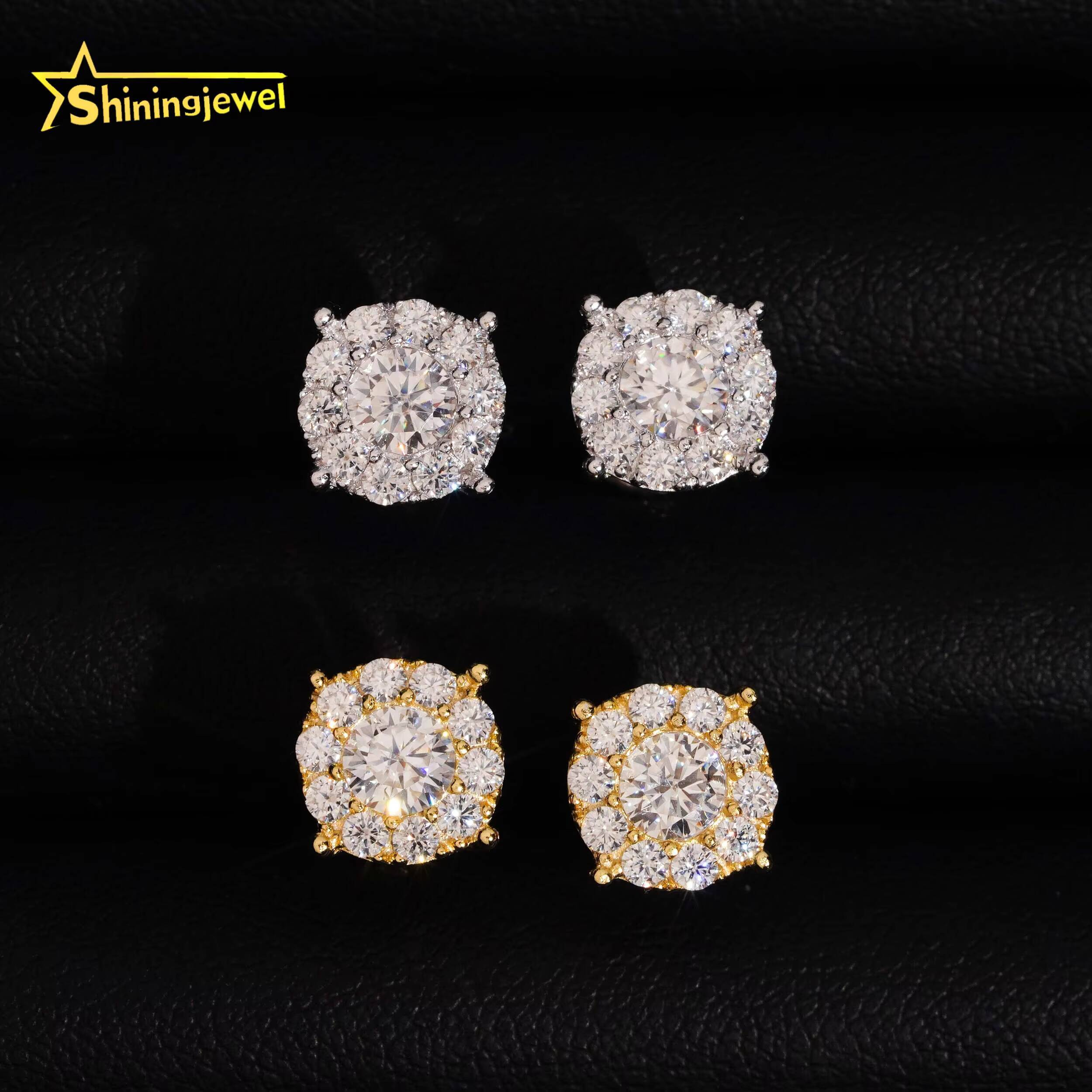 Iced Out Screw Back 925 Sterling Silver Moissanite Stud Earrings Hip Hop High Quality Custom Moissanite Earrings for Men Women - view 4