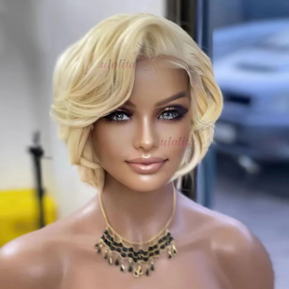 Pixie Cut Wig Brazilian 613 blonde Straight Side Part Wig 13x4 Short Bob HD Transparent Lace Front Human Hair Wig For Women 251129