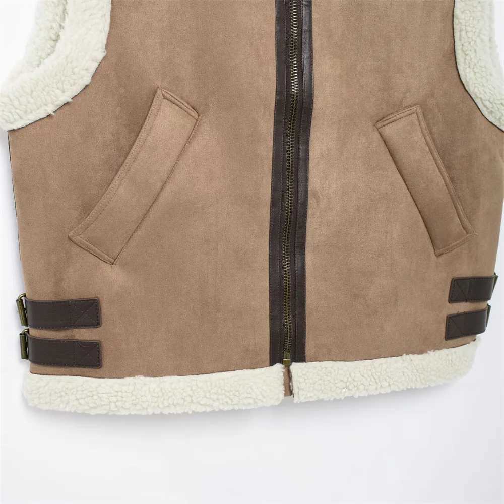 Autumn/Winter New Product Womens Casual Fur One Piece Collar Sleeveless Splicing Thick Fleece Zipper Coat VestT251129