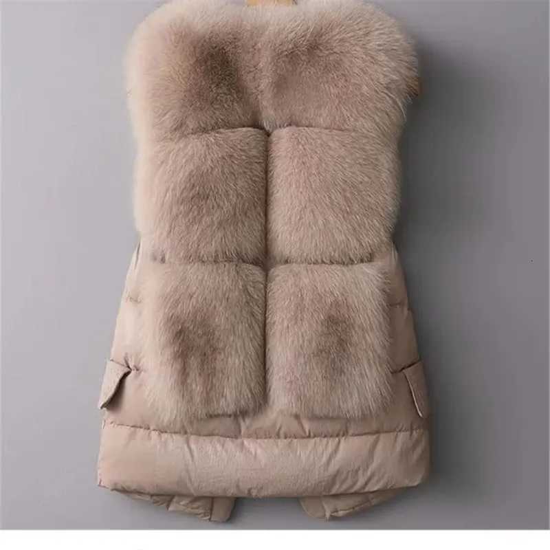 New Autumn Winter Short Sleeveless Down Jacket Women Iimitation Fox Fur Vest Coat Female Cotton Waistcoat Casual Tops OuterwearT251129