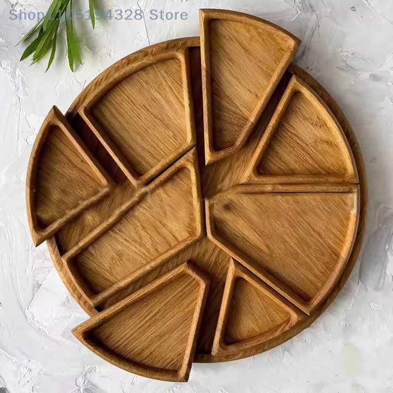 1PC 25cmx25cm Round Divided Wood Serving Tray Snack Dessert Platter Fruit Appetizer Plate For Candy Nuts Appetizers Y251129