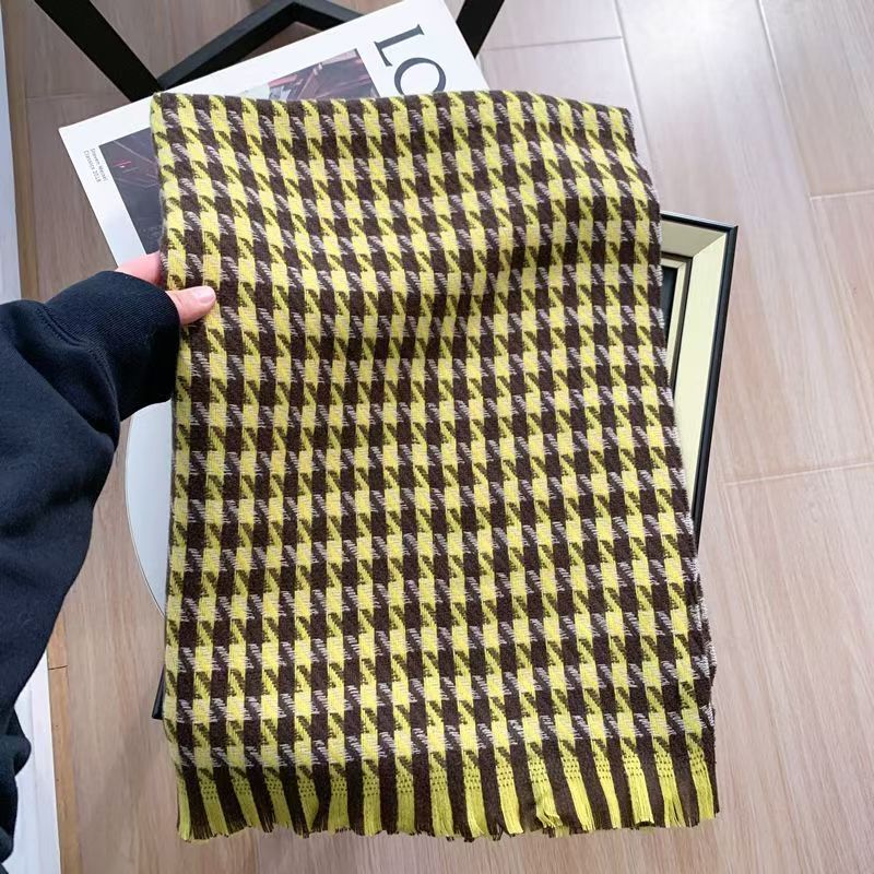 T592 New Color Houndstooth Korean Short Beard Imitation Cashmere Women's Scarf Fashionable and Versatile Neck Shawl Keep Warm