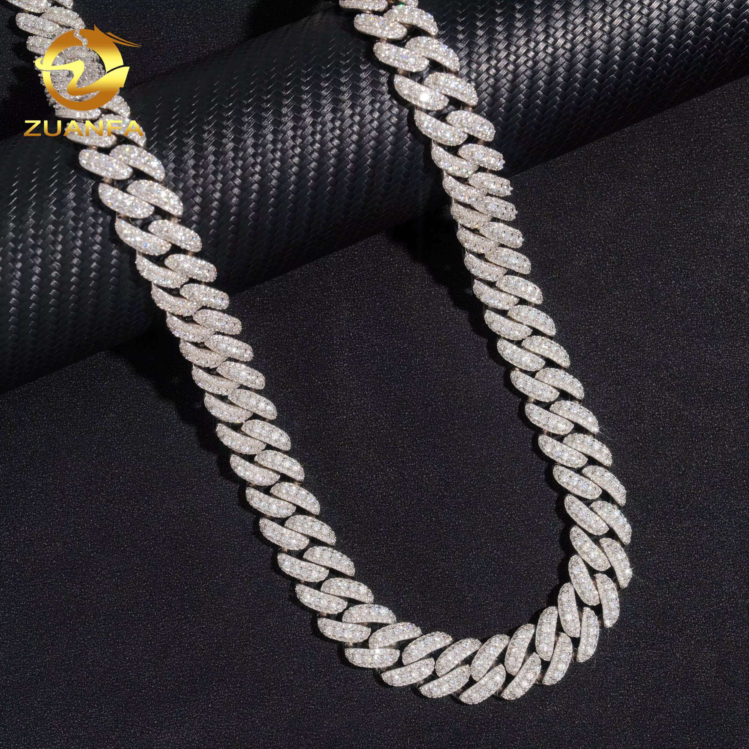 Zunfa Jewelry GRA Certificate Passed Diamond Tester 16mm Moon Shape Vvs Moissanite Cuban Link Chain Rapper Hip Hop Necklace