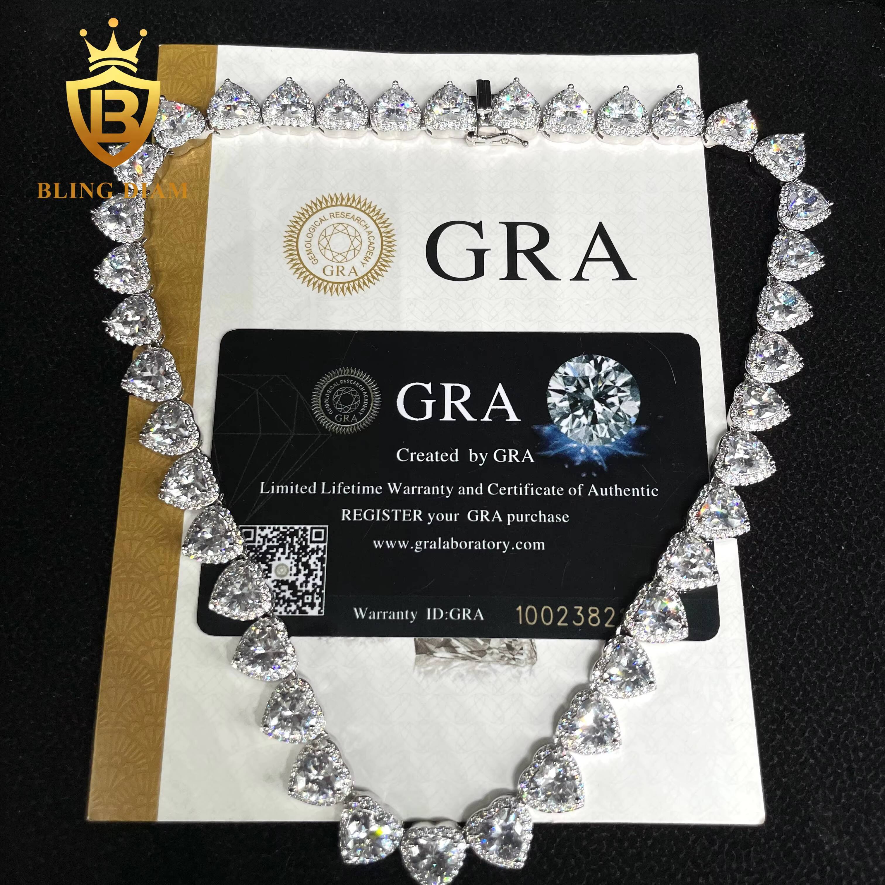 Fashion Jewelry Hip Hop Rapeer Heart Design Chain 10mm Iced Out Diamond Clustered Heart Cut Tennis Chain Necklace