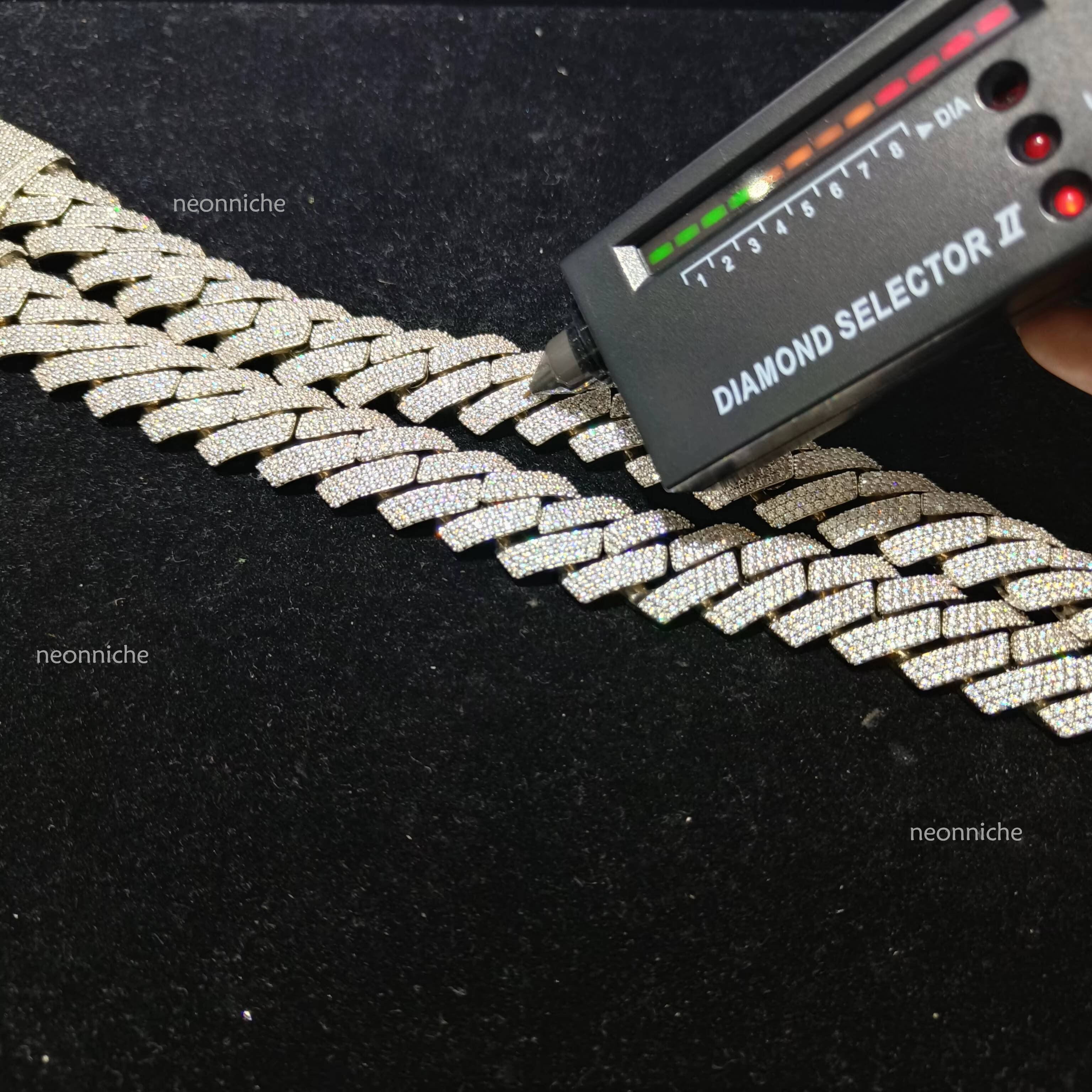 20mm Personalized Fine Jewelry Sterling Sier baguette Gold Plated Iced Out Moissanite Miami Cuban Link Chain