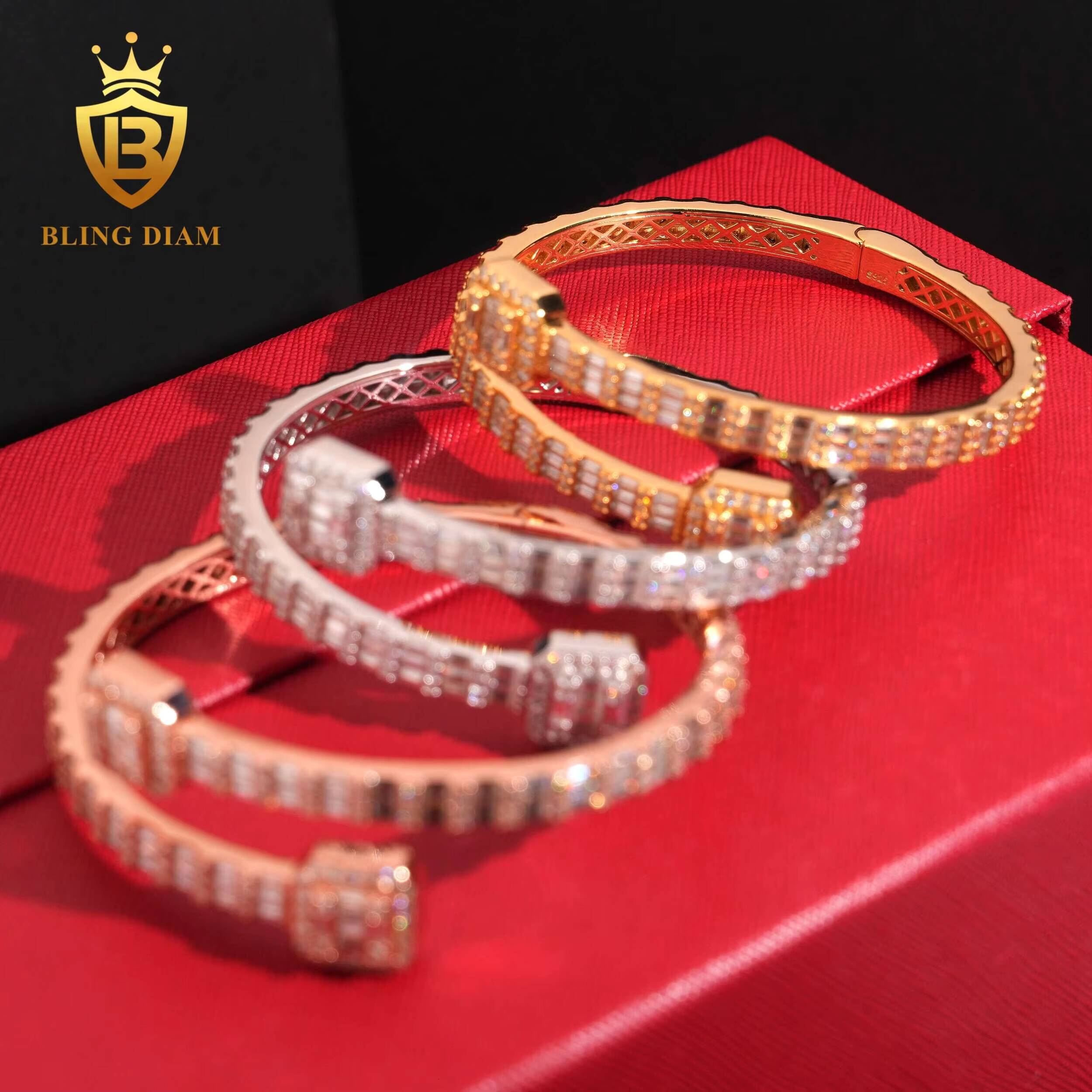 Hot Saling Fine Jewelry Bracelets Bangles 925 Silver Iced Out VVS1 Moissanite Hip Hop Bracelet Pass Diamond Tester with GRA