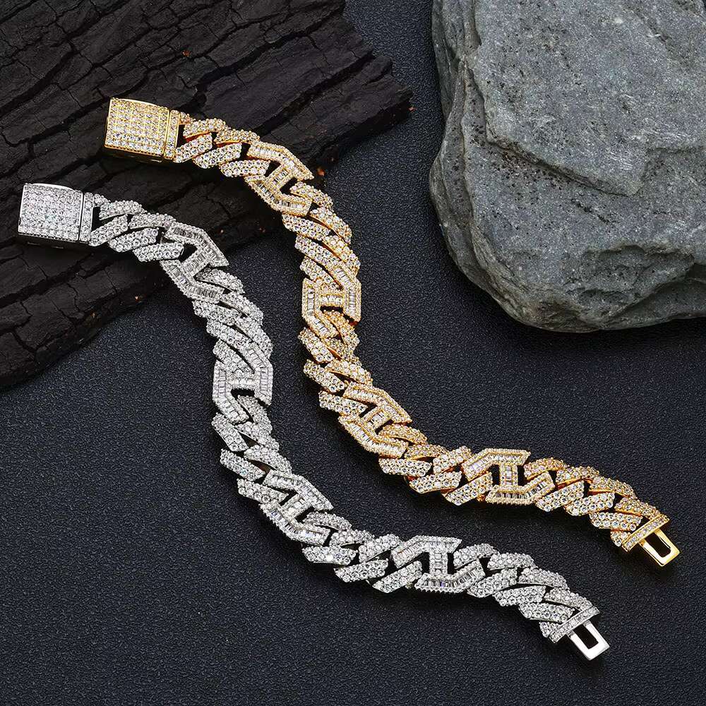 NUOYA High Quality Prong Cuban Chain Bracelet Silver Plated Hip Hop Jewelry Bling Full Diamond Micro Pave CZ Cuban Bracelet