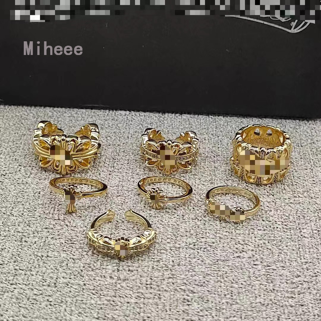 Men and Women Designer 14K Gold Chrome Off-road Ring S925 Silver Plate Hip Hop Cross Man and Female Retro Cross Open Thai Silver Ring Jewelry Gifts Mi03