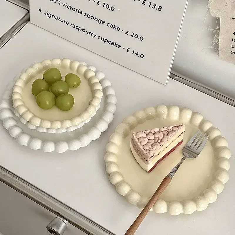 Luxury Ins Ceramic Plate Bead Ordering Plate Milk Whisper Korean Wind Bead Edge Dessert Plate Breakfast Dish He Tableware Y251129