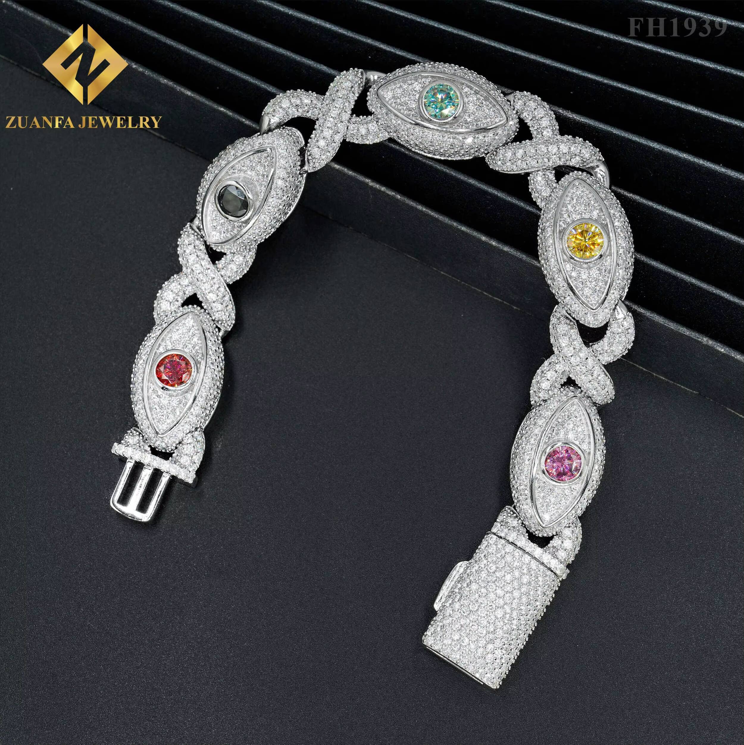 Ankh Eye of Horus Moissanite Jewelry 925 Sterling Silver Cuban Link Chain Hip Hop Jewelry Cuban Necklace Bracelet for Men Women