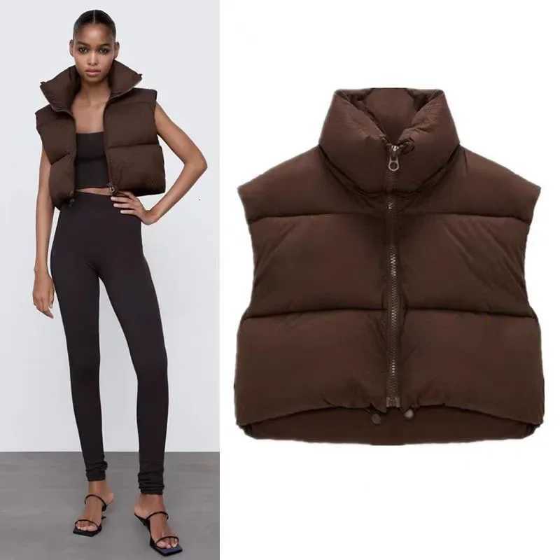 Smvp 2024 AutumnWinter New Short Stand-up Collar Warm Sleeveless Quilted Vest Trendy Streetwear Zip Jacket Cotton Down Vest LadyT251129