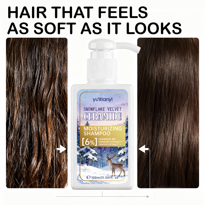 Snowflake Velvet Ceramide Moisturizing Shampoo, Ginger Extracts, 100ml Hydrating Hair Care Product for 72H Long-Lasting Moisture & Silky Soft Hair
